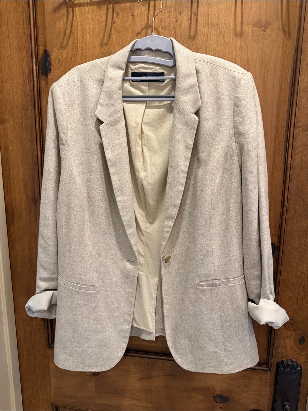Light Beige Single-Button Linen Blazer